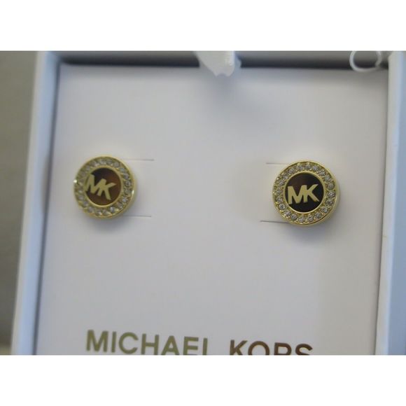 Michael Kors MKJX7854710 Gold Toned Pavè Crystals MK Logo Monogram Stud Earrings - Picture 6 of 9